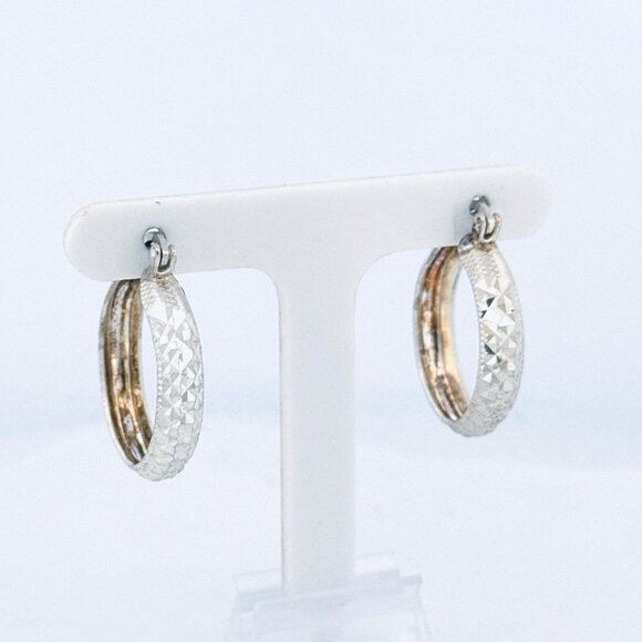 Vintage Estate Sterling Silver 925 Diamond-Cut Textured Hoop Earrings 3.41g - Picture 2 of 12